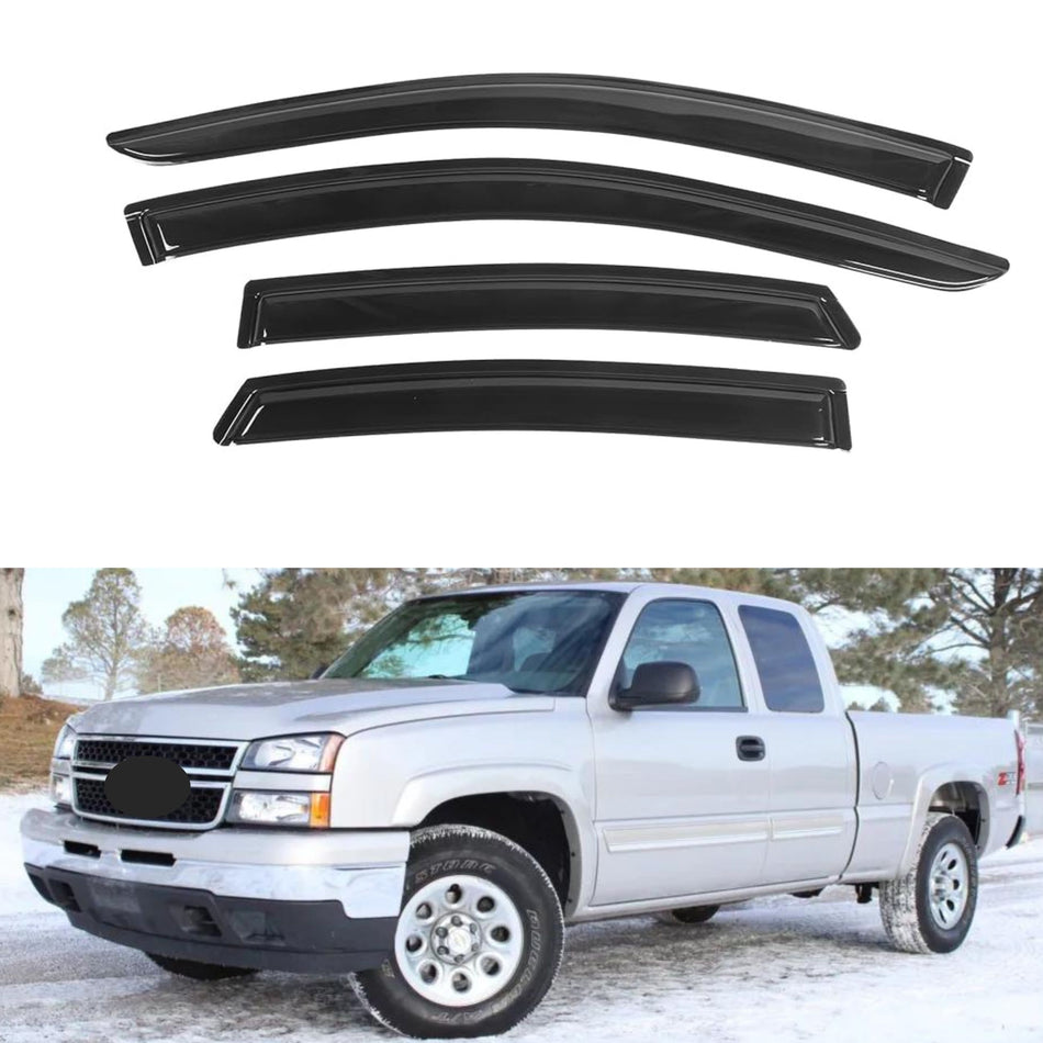 Window Visors for Chevrolet Silverado 1500 Extended Cab 1999-2006 & 2500HD 3500HD Extended Cab 2001-2006 & Classic Extended Cab 2007 & GMC Sierra 1500 Extended Cab 1999-2006 & 2500HD 3500HD Extended Cab 2001-2006 & Classic Extended Cab 2007, 4-Piece