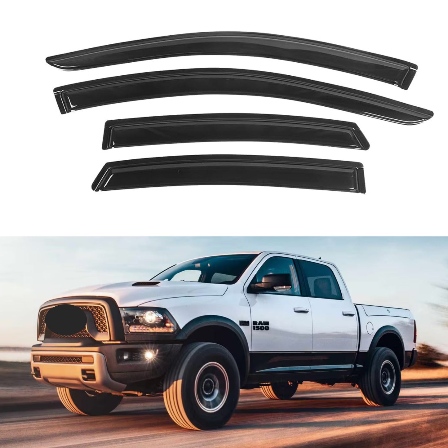 Pare-soleils pour RAM 1500 Crew Cab 2009-2018, RAM 1500 Crew Cab 2019-2023 (carrosserie classique uniquement), RAM 2500 et 3500 Mega et Crew Cab 2010-2024, 4 pièces
