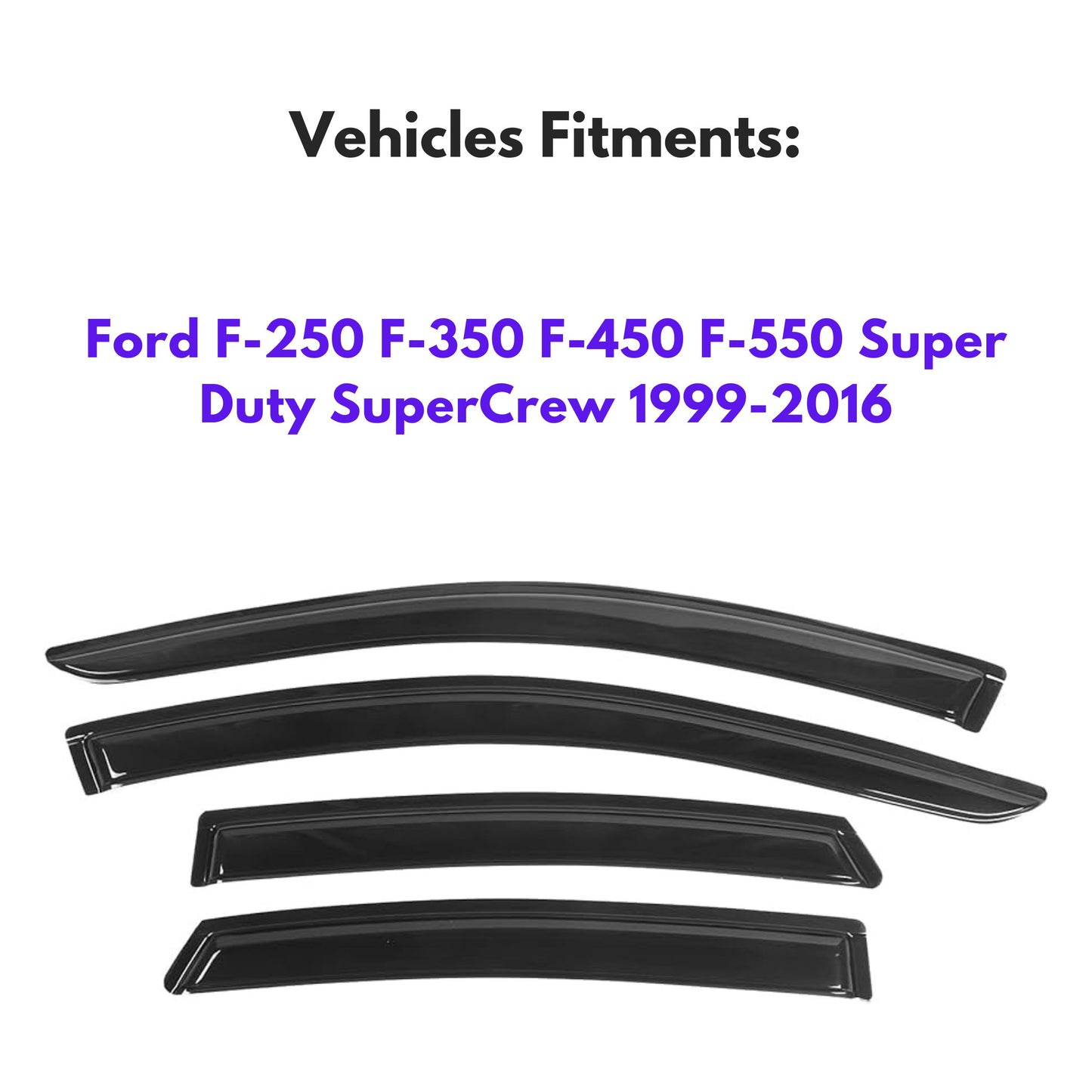 Window Visors for Ford F-250 F-350 F-450 F-550 Super Duty SuperCrew 1999-2016, 4-Piece