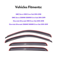 Window Visors for GMC Sierra 1500 Crew Cab 2014-2018 & GMC Sierra 2500HD 3500HD Crew Cab 2015-2019 & Chevrolet Silverado 1500 Crew Cab 2014-2018 & Chevrolet Silverado 2500HD 3500HD Crew Cab 2015-2019, 4-Piece