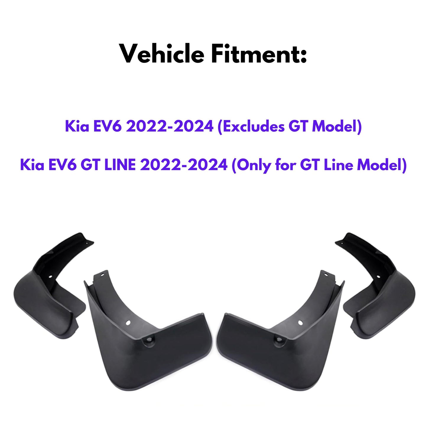 Garde-boue pour Kia EV6 2022-2024 (sauf modèle GT), 4 pièces