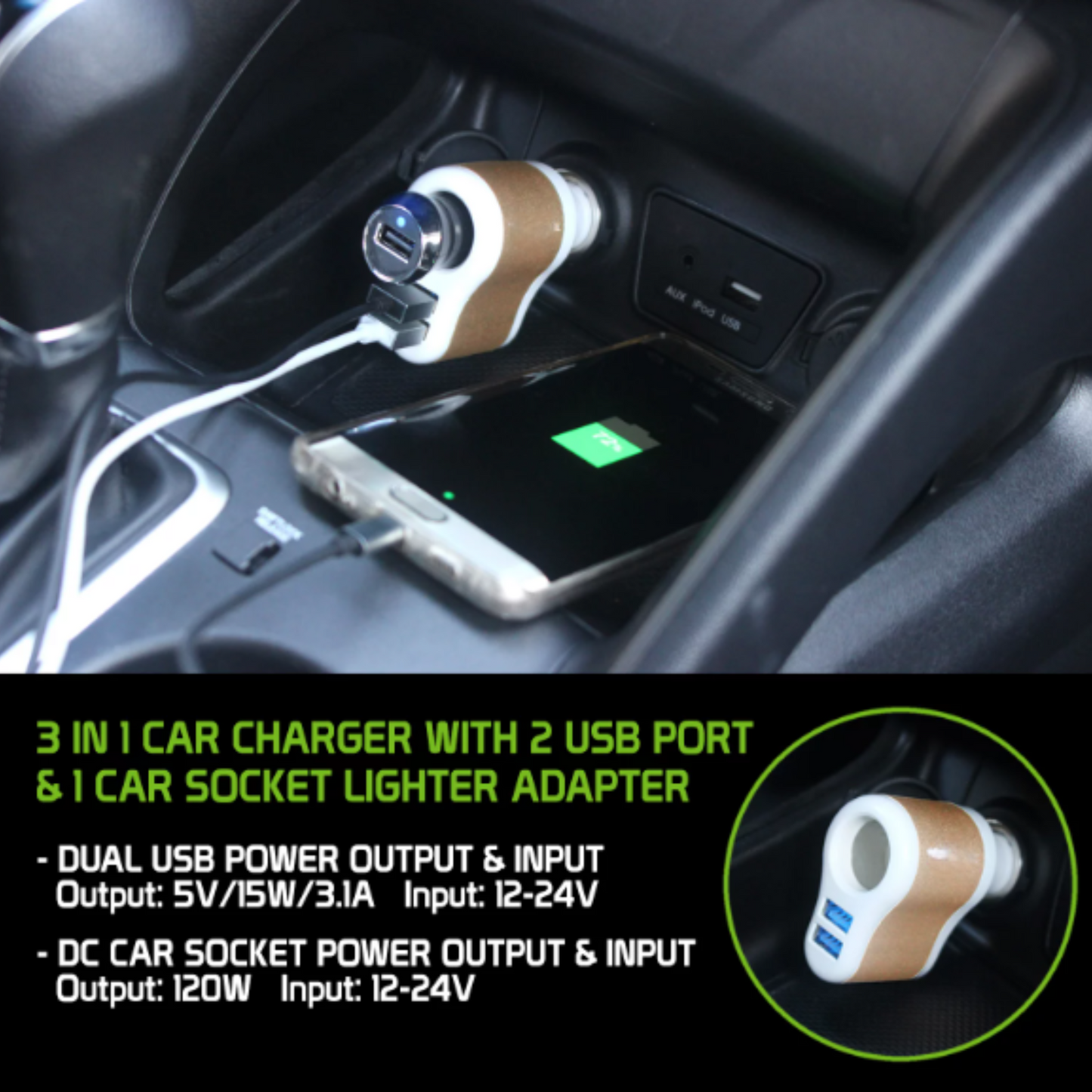 Chargeur de téléphone de voiture 3 en 1