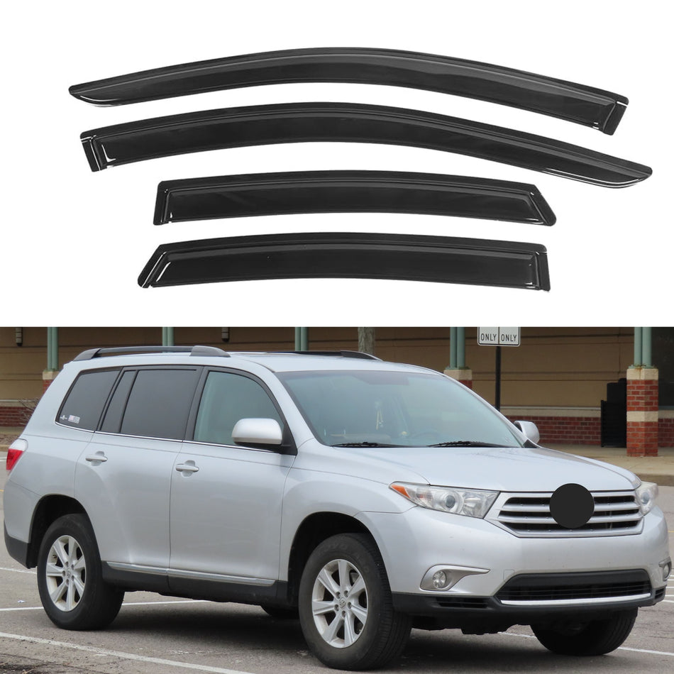 Window Visors for Toyota Highlander 2008-2013 & Toyota Highlander Hybrid 2008-2013, 4-Piece