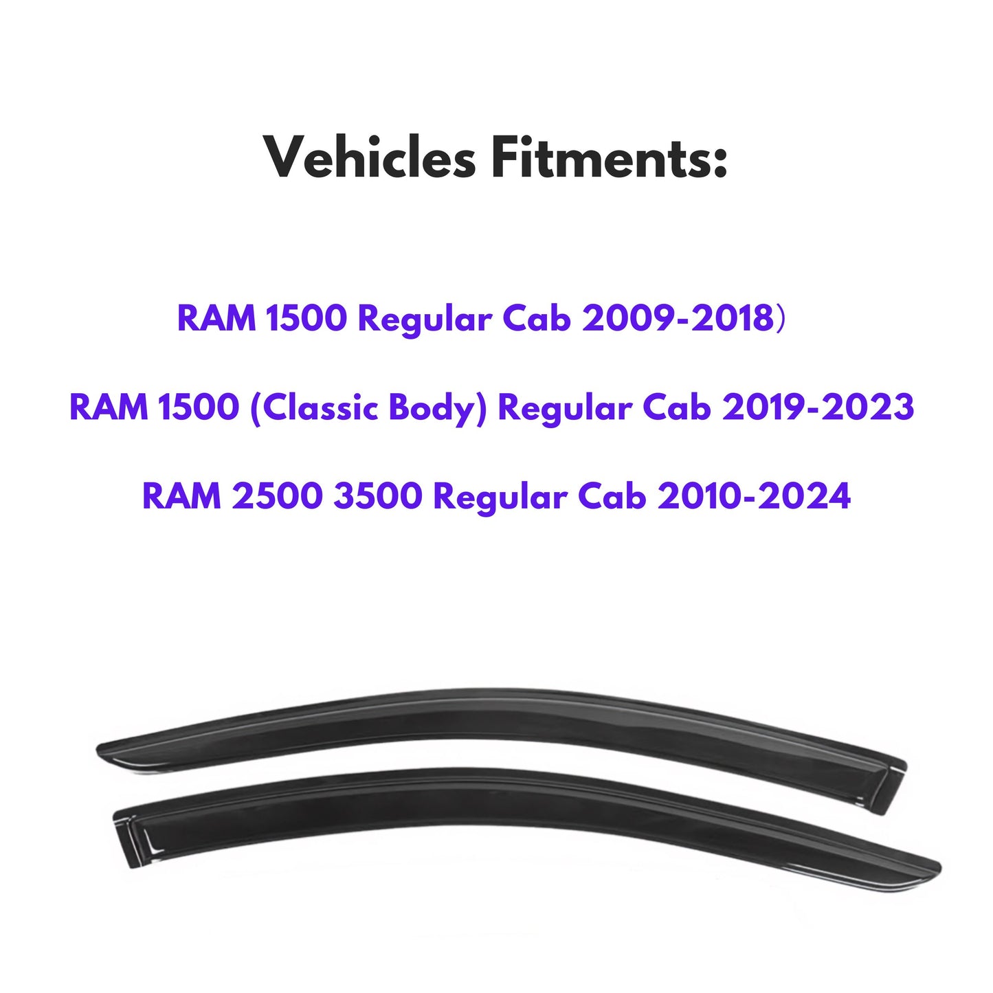 Pare-soleils pour RAM 1500 Regular Cab 2009-2018 et RAM 1500 (Classic Body) Regular Cab 2019-2023 et RAM 2500 3500 Regular Cab 2010-2024, 2 pièces